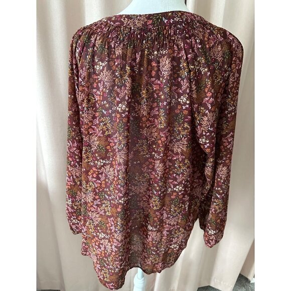 Mason and Belle Floral Flowy Burgundy Floral Blouse Size Large - Picture 2 of 7